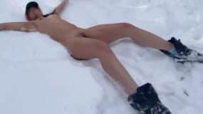 girl pissing in snow