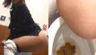 Pretty Asian girl dumps a big turd in a supermarket toilet