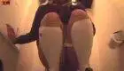 Asian beauty taking a poo in a public toilet